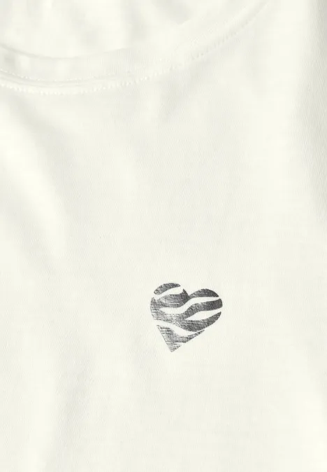 T-Shirt mit Rundhals und Herzdetail off white
