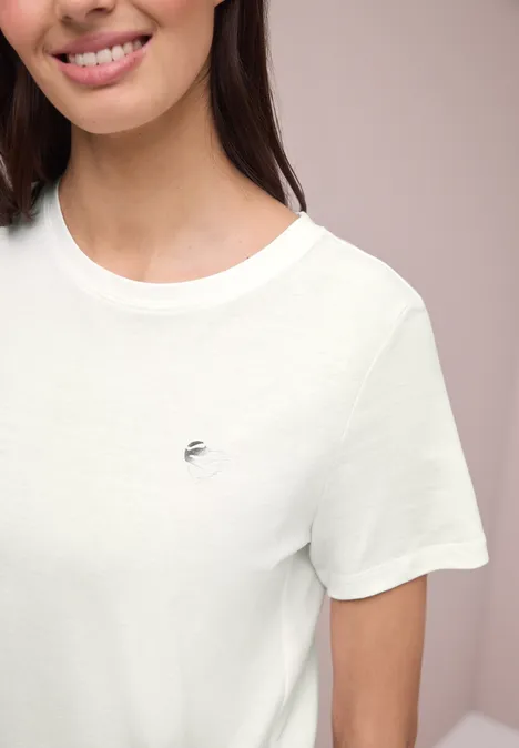 T-Shirt mit Rundhals und Herzdetail off white