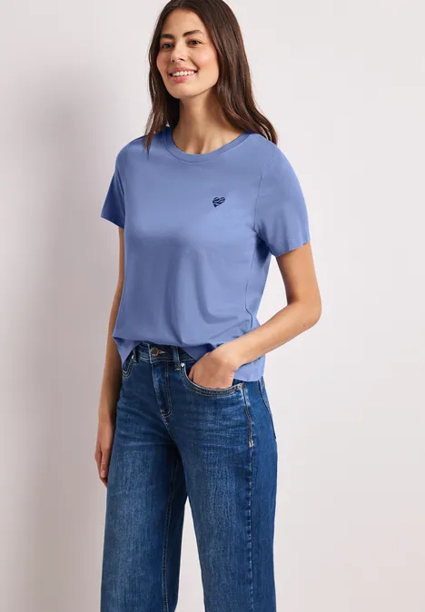 T-Shirt mit Rundhals und Herzdetail drift blue