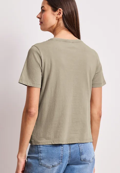 Shirt mit Rundhals und Schmucksteinen timeless beige