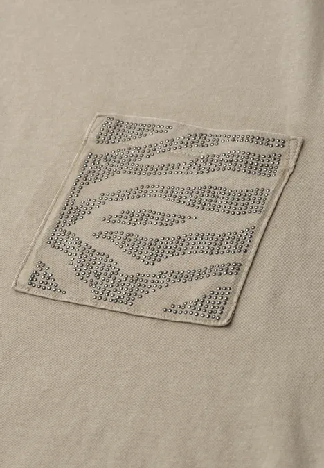 Shirt mit Rundhals und Schmucksteinen timeless beige