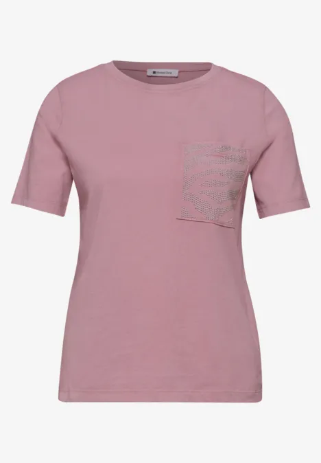 Shirt mit Rundhals und Schmucksteinen clouded blush