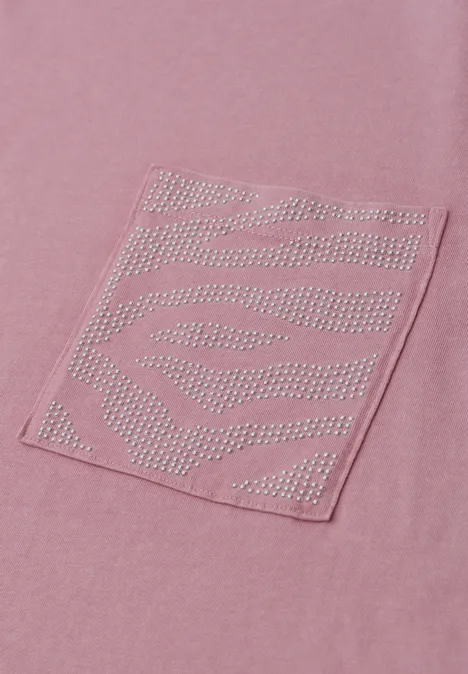 Shirt mit Rundhals und Schmucksteinen clouded blush