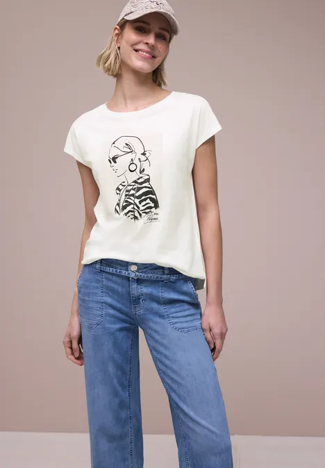 Dropped Shoulder Shirt mit Print off white