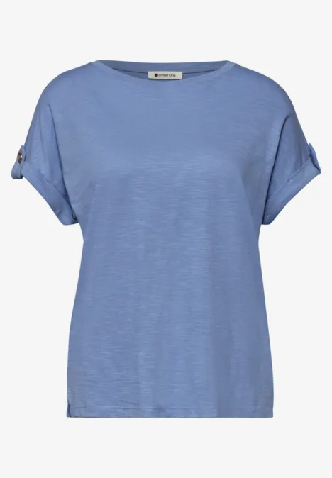 T-Shirt mit Rundhals und Knopfdetails drift blue