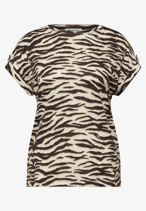 T-Shirt mit Rundhals und Knopfdetails espresso brown