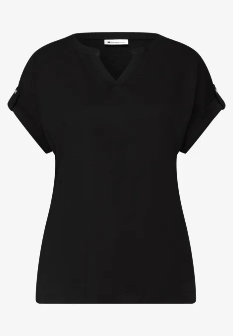 T-Shirt mit Split Neck und Knopfdetails Black T-Shirt mit Split Neck und Knopfdetails Black