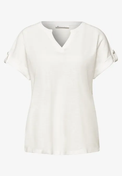 T-Shirt mit Split Neck und Knopfdetails off white T-Shirt mit Split Neck und Knopfdetails off white