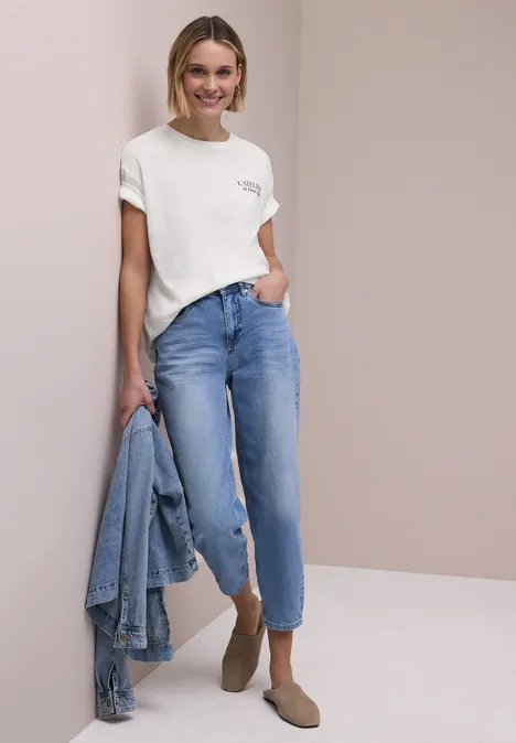 T-Shirt mit Rundhals und Backprint off white