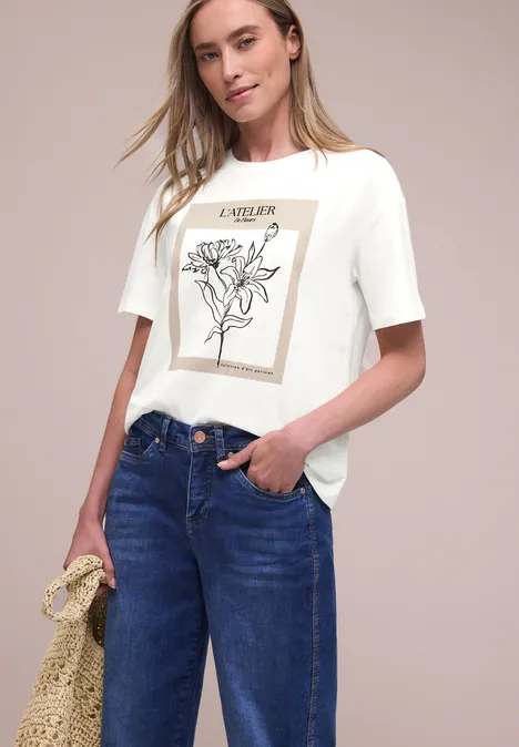 Kurzarmshirt mit Rundhals und Print off white
