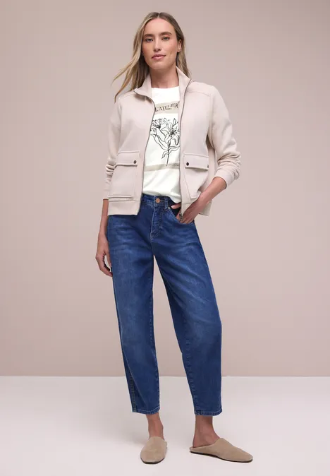 Kurzarmshirt mit Rundhals und Print off white