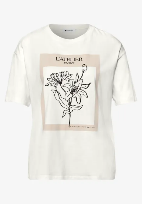 Kurzarmshirt mit Rundhals und Print off white