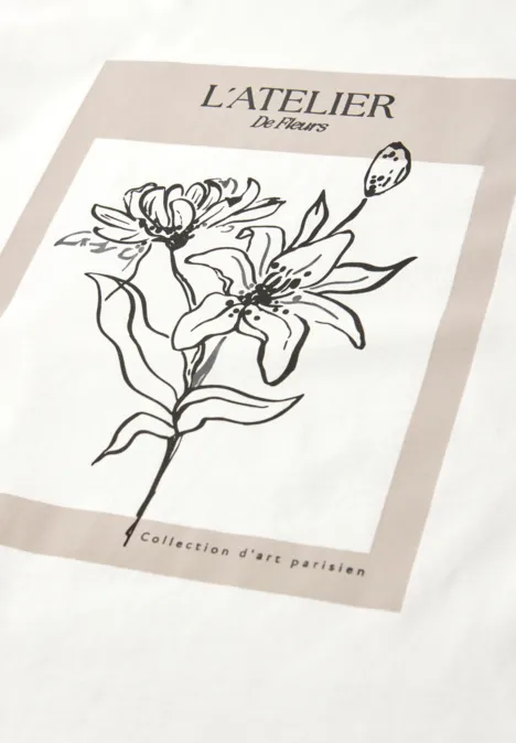 Kurzarmshirt mit Rundhals und Print off white