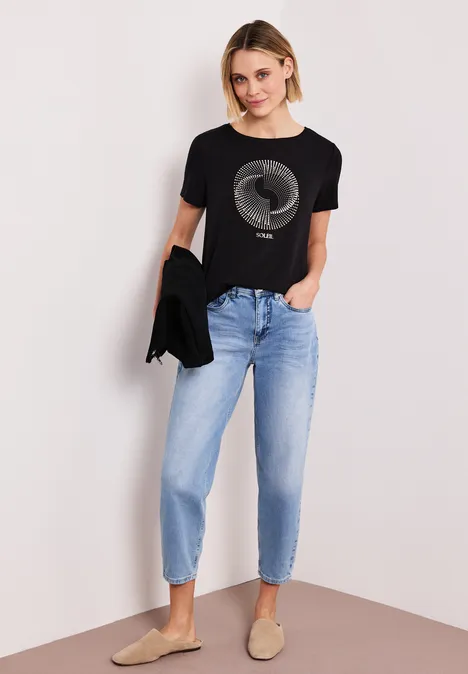 Shirt met korte mouwen, ronde hals en print Black