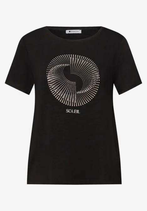 Shirt met korte mouwen, ronde hals en print Black