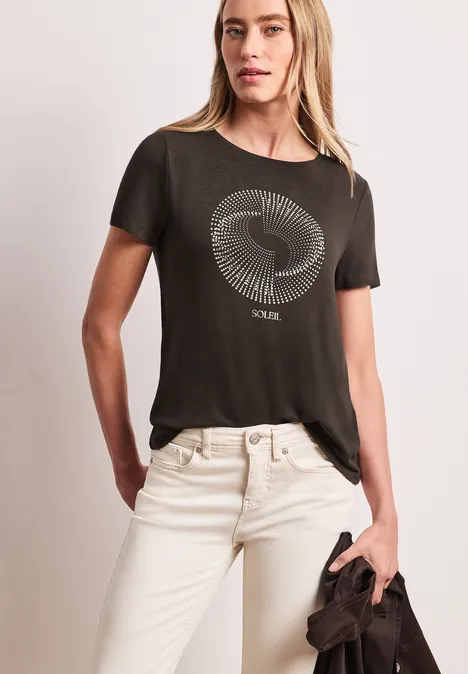 T-shirt à manches courtes avec col rond et imprimé espresso brown