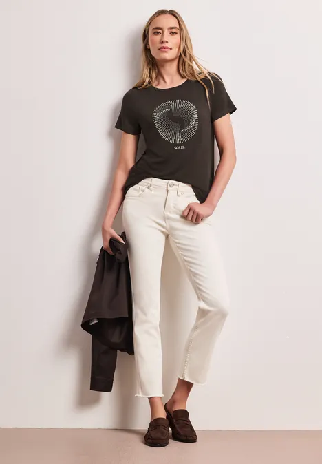 T-shirt à manches courtes avec col rond et imprimé espresso brown