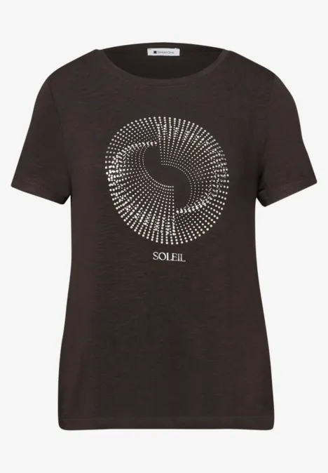 T-shirt à manches courtes avec col rond et imprimé espresso brown