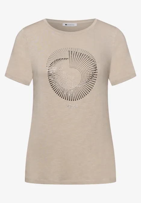 T-shirt à manches courtes avec col rond et imprimé clay sand
