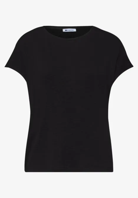 Schwarzes T-Shirt mit kurzen Ärmeln und weitem Rundhalsausschnitt