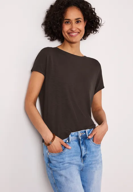 Kurzarm Shirt mit U-Boot-Ausschnitt espresso brown