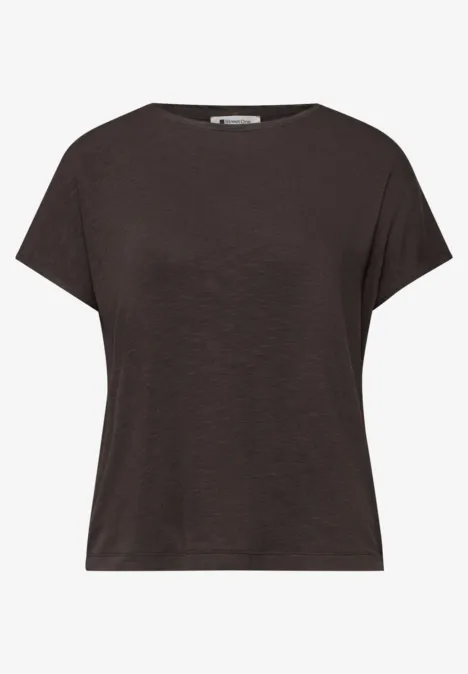 Shirt met korte mouwen en boothals espresso brown