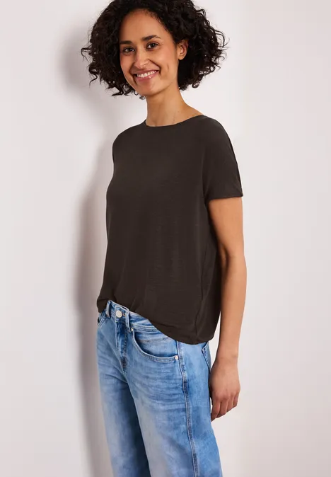 Shirt met korte mouwen en boothals espresso brown