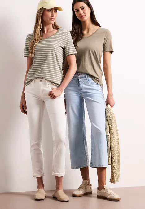 T-Shirts mit rounded V-Neck im 2er-Pack safari beige