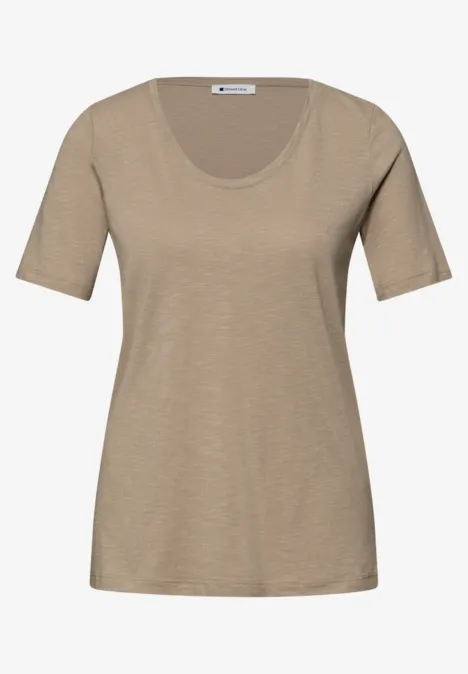 T-Shirts mit rounded V-Neck im 2er-Pack safari beige