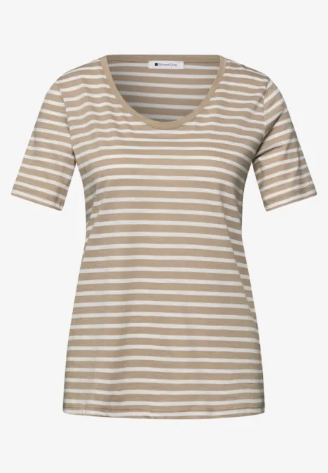 T-Shirts mit rounded V-Neck im 2er-Pack safari beige