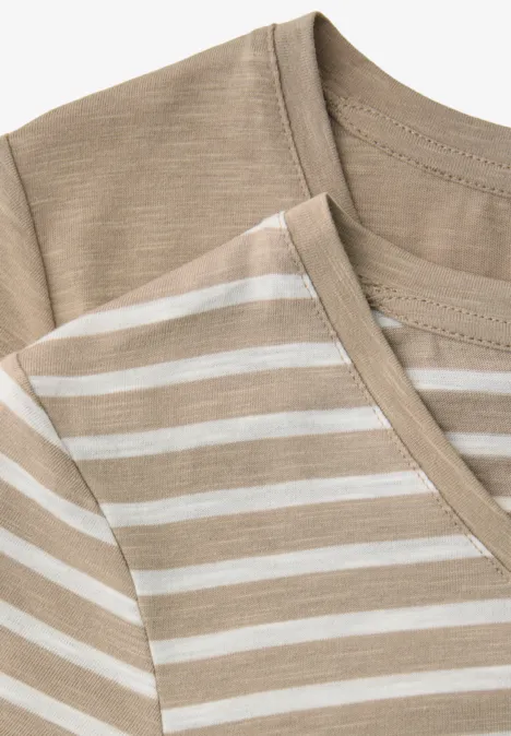 T-Shirts mit rounded V-Neck im 2er-Pack safari beige