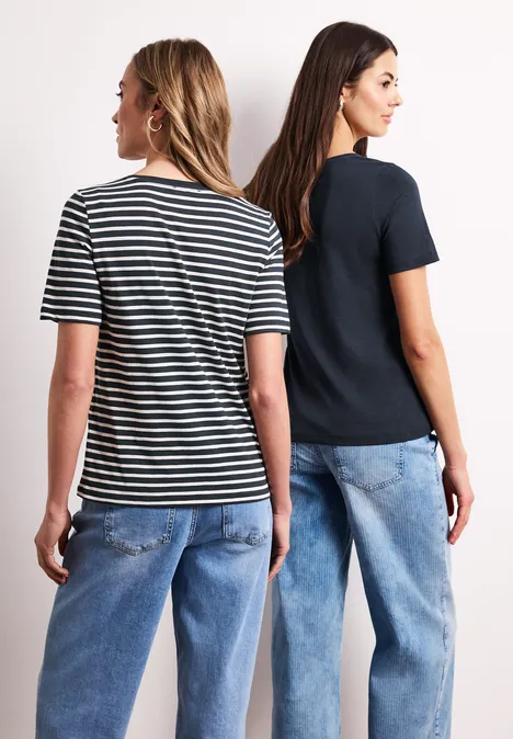 T-Shirts mit rounded V-Neck im 2er-Pack shadowed navy