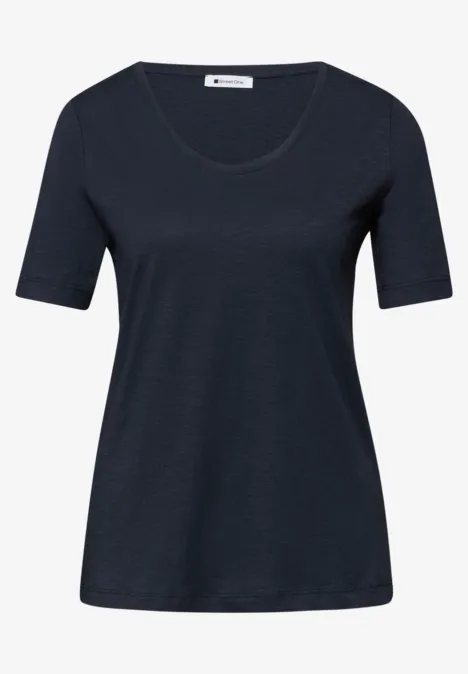 T-Shirts mit rounded V-Neck im 2er-Pack shadowed navy