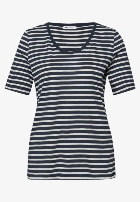 T-Shirts mit rounded V-Neck im 2er-Pack shadowed navy