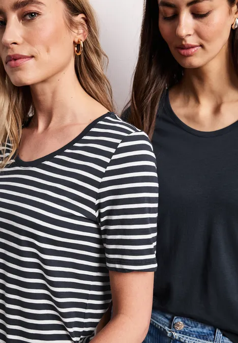 T-Shirts mit rounded V-Neck im 2er-Pack shadowed navy