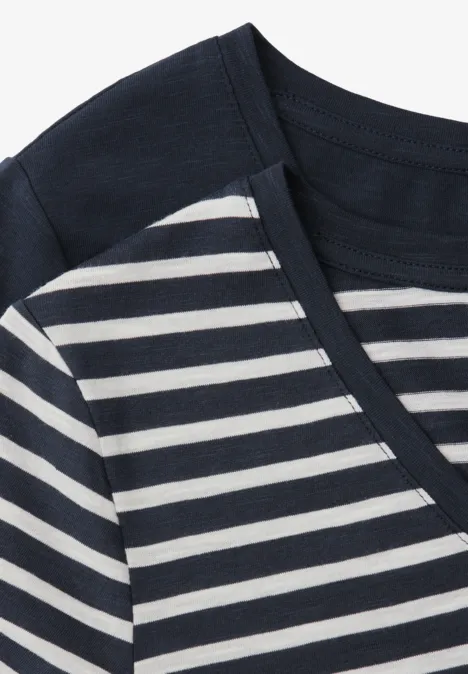 T-Shirts mit rounded V-Neck im 2er-Pack shadowed navy