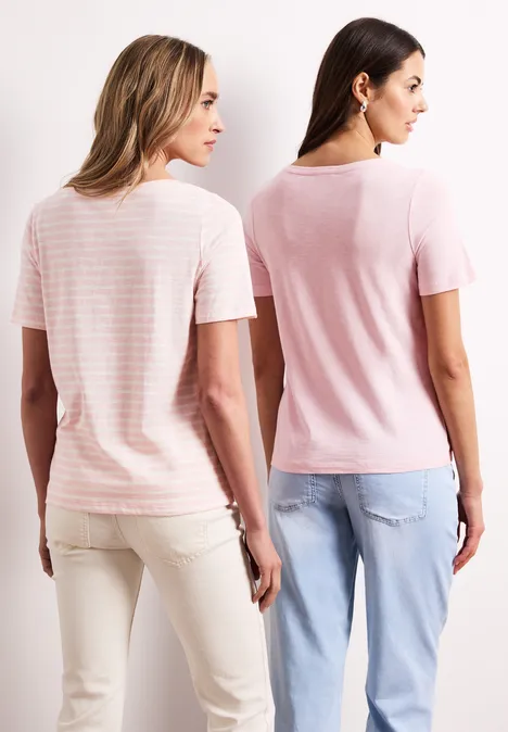 T-Shirts mit rounded V-Neck im 2er-Pack minimal rose