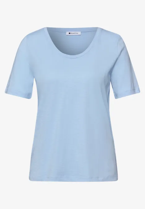 T-Shirts mit rounded V-Neck im 2er-Pack calm blue