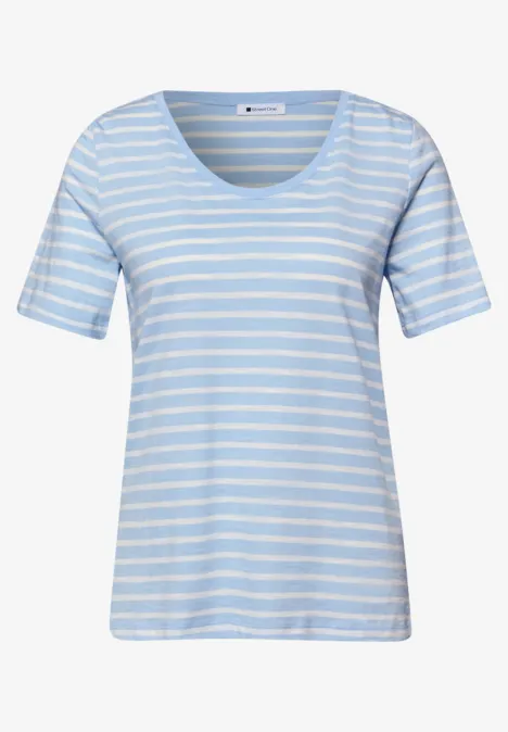 T-Shirts mit rounded V-Neck im 2er-Pack calm blue