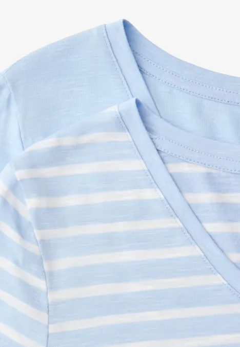 T-Shirts mit rounded V-Neck im 2er-Pack calm blue