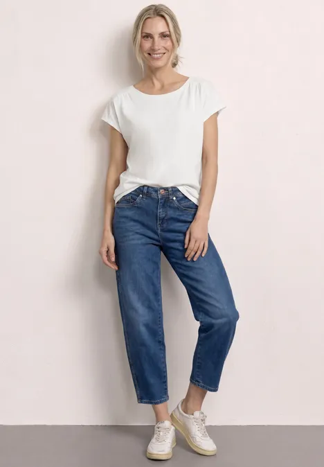 Shirt met ronde hals en rimpels off white