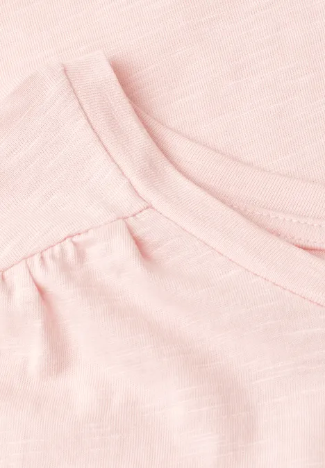 T-shirt à col rond et fronces minimal rose