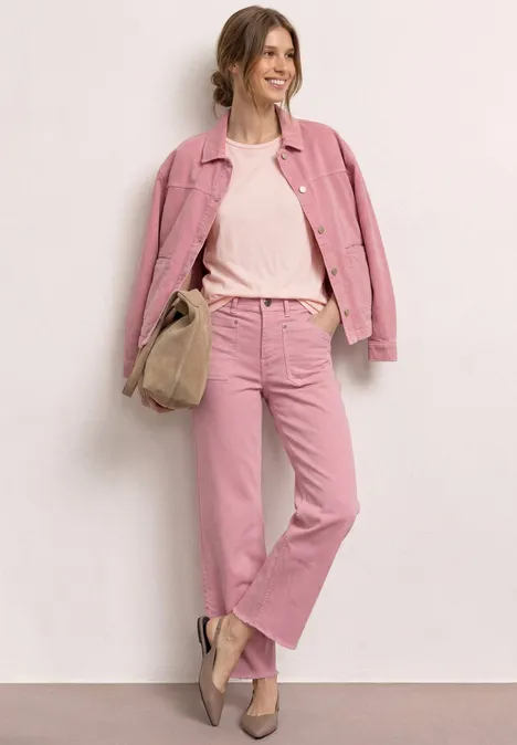 T-shirt à col rond et fronces minimal rose