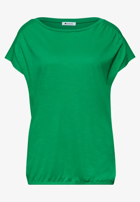 Groen dames-T-shirt met korte mouwen, brede ronde hals en elastische zoom
