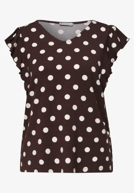 T-shirt avec col en V et manches à volants espresso brown