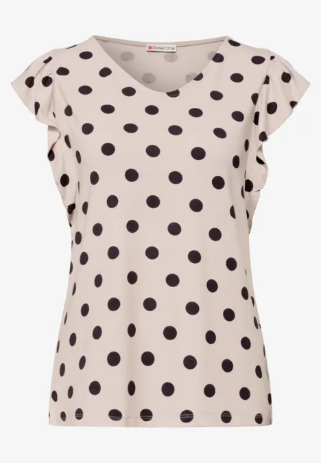 Shirt met V-hals en volantmouwen clay sand