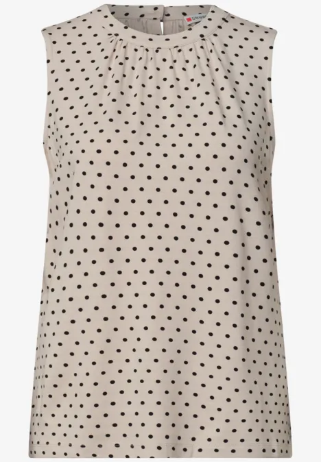 Ärmelloses Top mit kleinem Punktmuster in Beige und Schwarz