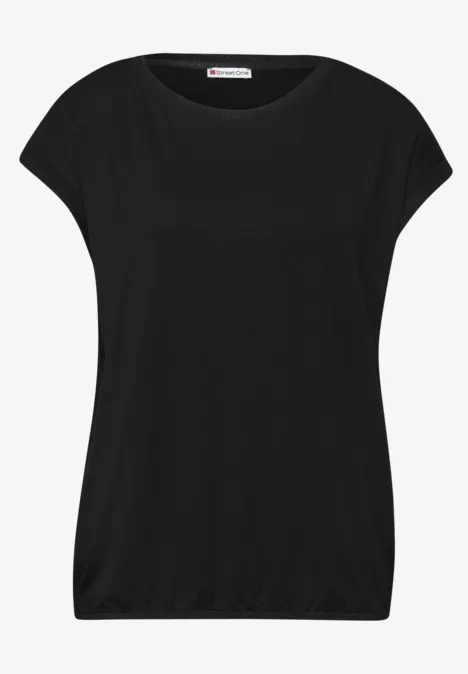 Schwarzes Damen-T-Shirt mit kurzen Ärmeln und rundem Halsausschnitt