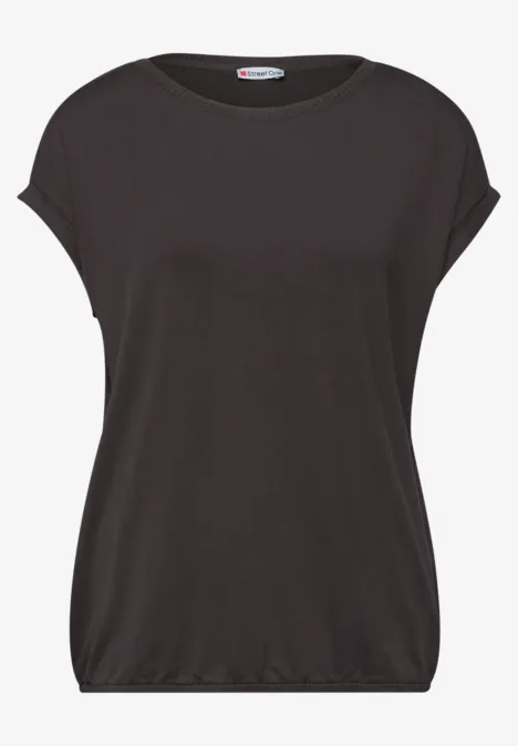 Schlichtes schwarzes Damen-T-Shirt mit kurzen Ärmeln und lockerem Schnitt