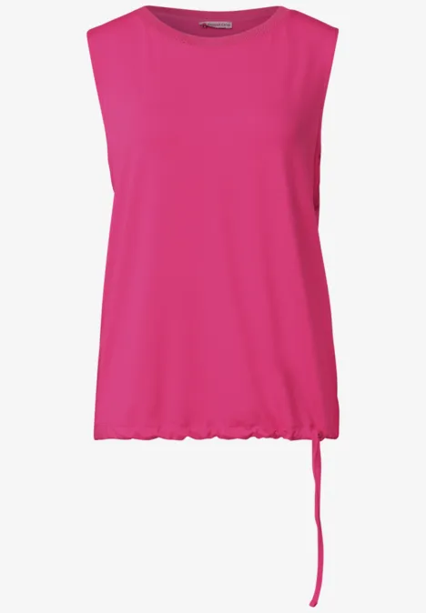 Ärmelloses pinkes Damen-Top mit Rundhalsausschnitt und seitlicher Bindeschleife am Saum.